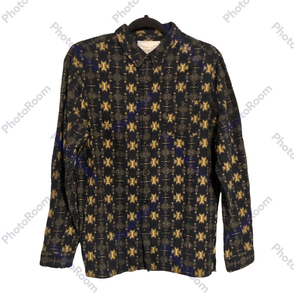 Native Youth Flannel Shirt Boys Large Navy Blue Patterned